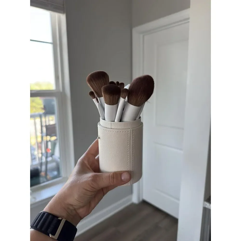 20PCs Makeup Brush Set Travel Brushes Kit With Holder & 2 Powder Puff-White